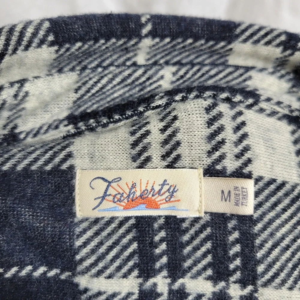 Faherty Legend Sweater Shirt Black White Plaid Long Sleeve Womens Size M - Picture 3 of 6